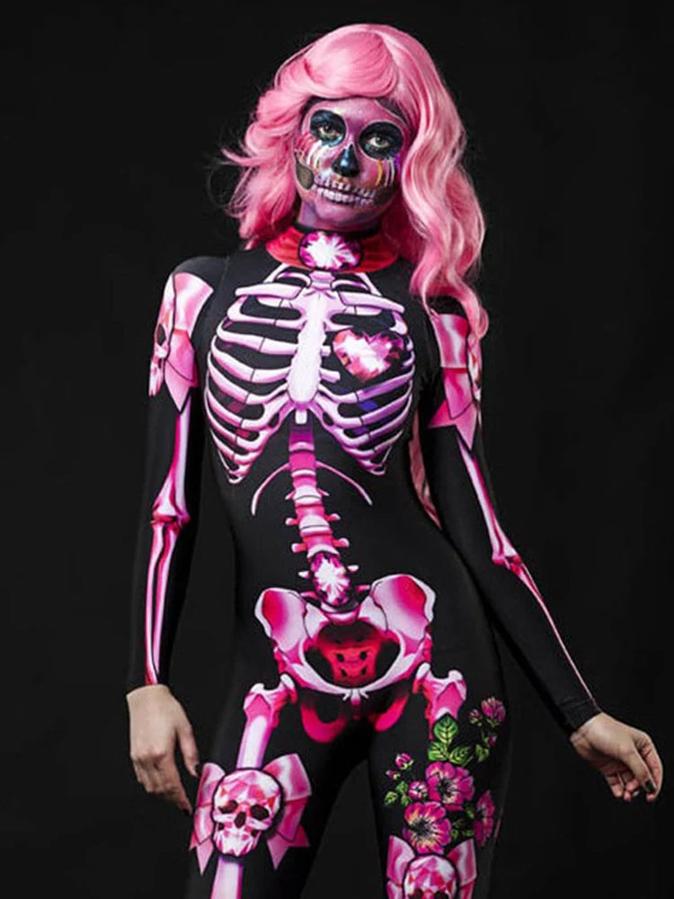 Halloween Scary Cosplay Skeleton Rose Sexy Women Devil Vampire Jumpsuit Party Carnival Scary Costume Baby Girl Day of The Dead
