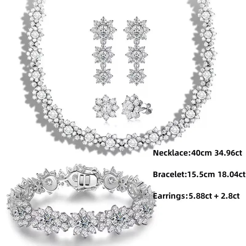 BXINY Luxury Sunflower Moissanite Jewelry Set Necklace&Bracelet 100% S925 Silver Certified Diamond for Women Bride Wedding Gifts