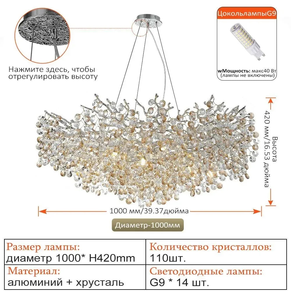 Chrome Crystal Branch Chandelier Light For Dining Living Room Kitchen Bedroom Round Crystal Ceiling Chandelier Peandant Lights