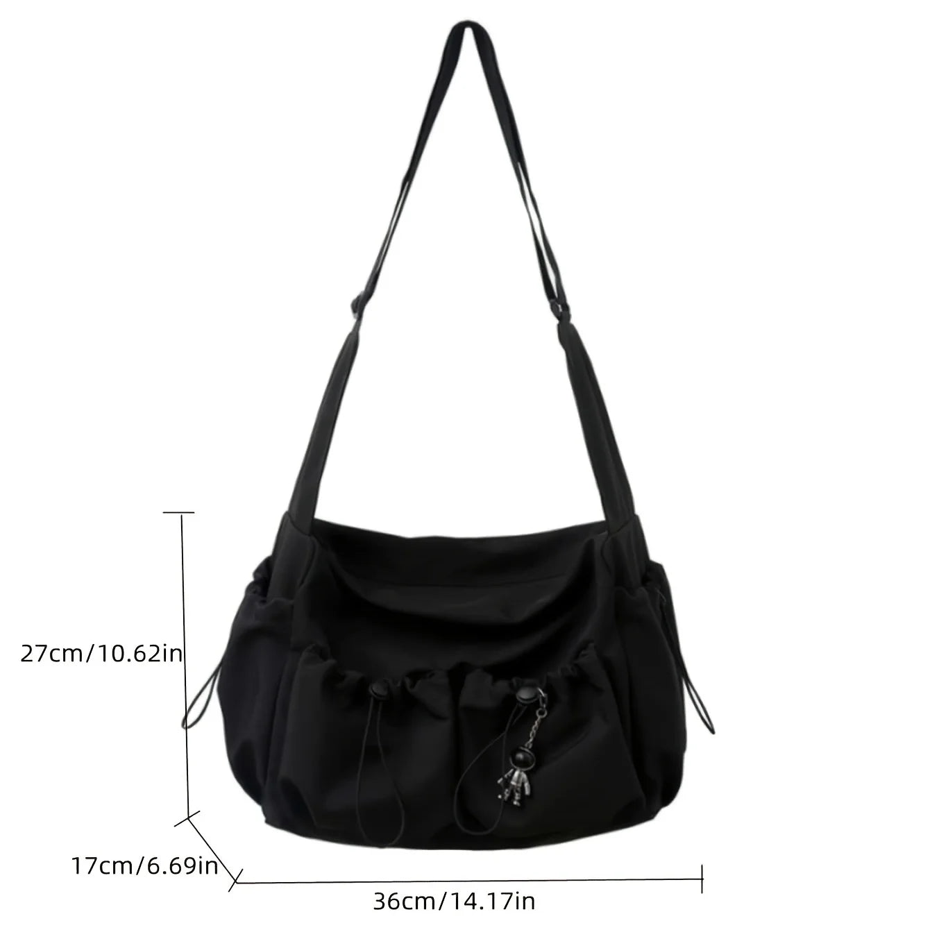 Fashionable Crossbody Bag with Drawstring Accent - Spacious & Secure Zipper Closure - Includes Stylish Bag Charm