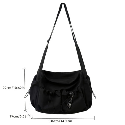 Fashionable Crossbody Bag with Drawstring Accent - Spacious & Secure Zipper Closure - Includes Stylish Bag Charm