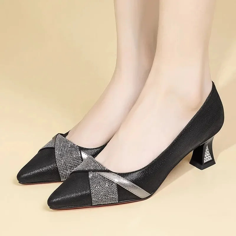 Women Classic Navy Blue Crystal Shining High Heel Shoes Lady Spring & Summer Comfort Stylish Pumps Mulheres De Salto Alto E357