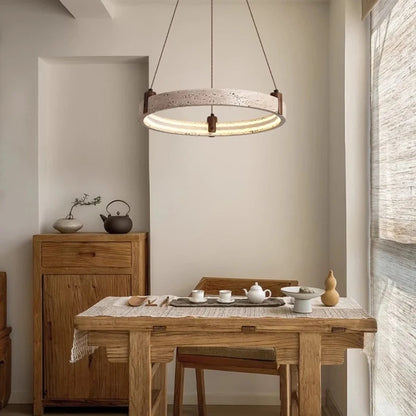 Wabi-sabi Style Natural Stone Pendant Lights Travertine Ring Suspension Luminaire Living Dining Room Home Decor Chandeliers