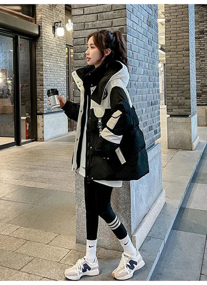 Elegant Thickened Oversized Women's down Jacket Fashionable Outerwear Parka Style Winter Coat Korean Style Straight Cut Cotton