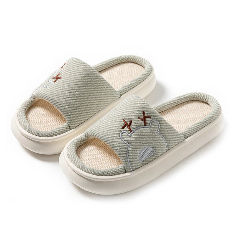 Linen Platform Women's Slippers Home Flats Summer Luxury Designer Woman Shoes New Open-Toe Casual Indoor Slides Non-Slip Unisex