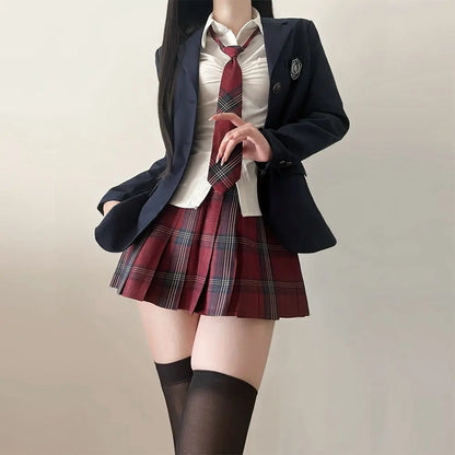 JK Uniform Suit Plaid Skirt Suit Slim Girl Pure Desire Pink Summer School Sister Battle Robe Tight School Uniform