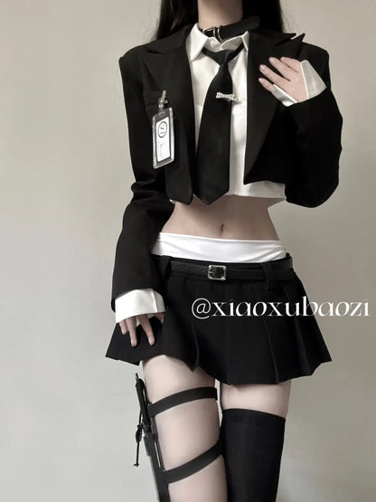 2025 improved sexy jk uniform women short shirt long sleeve jacket patchwork design skirt fashion korea jk suit set women w939