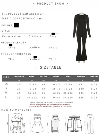 SIsterlinda Solid Sexy Backless Bodycon Wide Leg Jumpsuit Women Autumn Casual Slim Long Sleeve O-Neck Playsuit Lady Streetwear