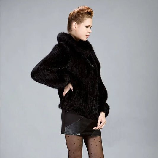 Mink Hair Knitted Fur Coat Mink Clothes Fur Women's Fashion Lapel Coat Jacket Winter Fur Jacket