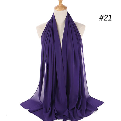 Muslim Chiffon Hijab Women Bubble Chiffon Scarf For Women Ladies Veil Muslim Islam Solid Color Malaysia Musulman Wrap Scarves