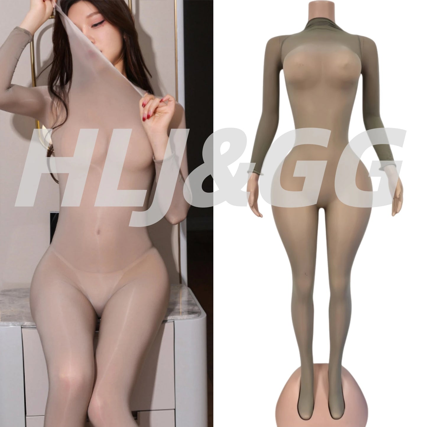 HLJ&GG Sexy Mesh See Through Bodycon One Piece Jumpsuits Women O Neck Long Sleeve Stretchy Overall Lady Party Clubwear Playsuits