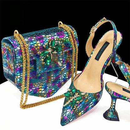 Doershow New Arrival African Wedding Shoes and Bag Set gold Color Italian Shoes with Matching Bags Nigerian lady party  1-12