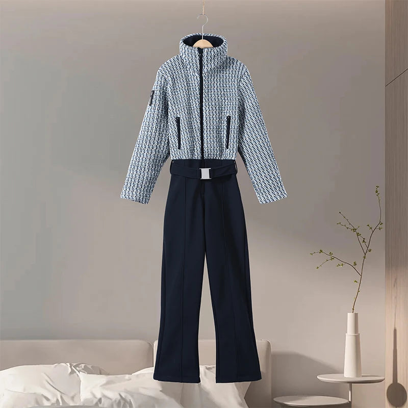 Casual Solid Ski Hoodie Jumpsuits Women Street Full Sleeve Closed Waist Slim Warm Belt Suits Female 2026 Fashion Snow Lady Suit