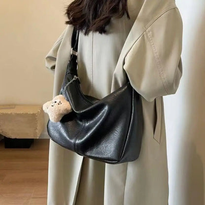 Trendy Slouchy Shoulder Bag for Women PU Leather Large Capacity Underarm Bag Retro Ladies Hobo Tote Bag