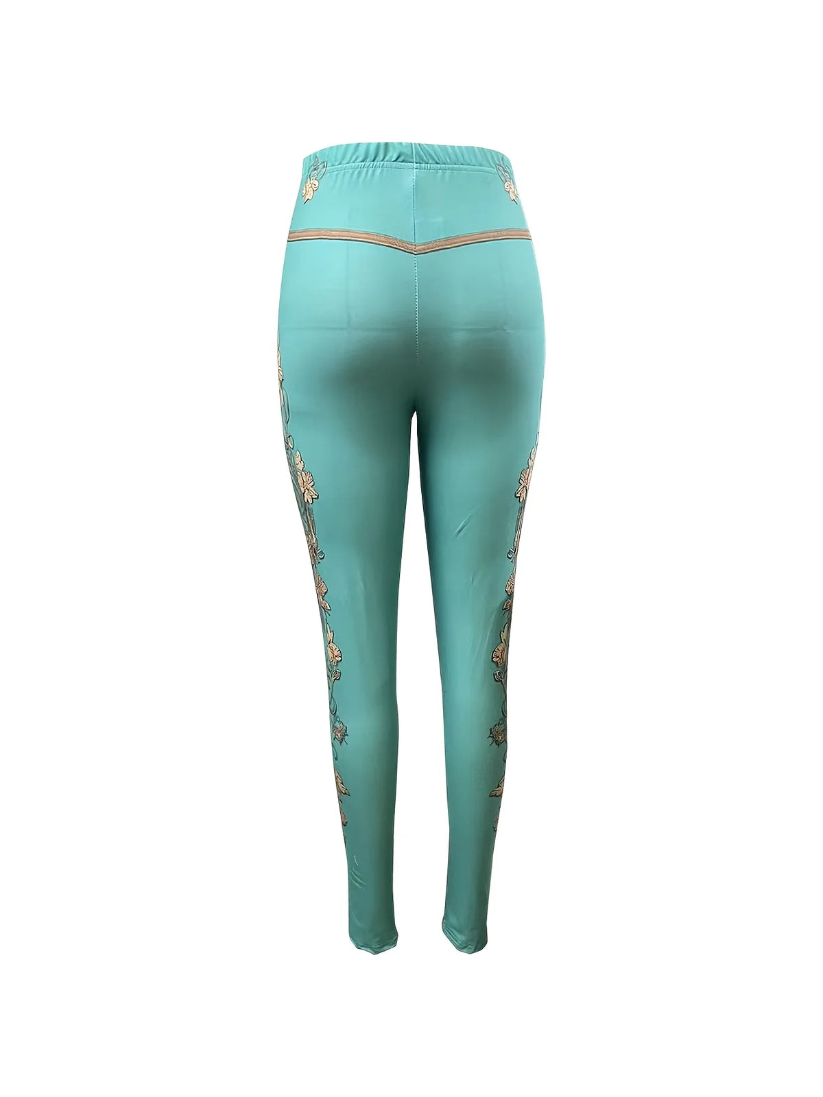 Women Mid‑Rise Fleece Lined Leggings Western Floral Print Warm Elastic Cowgirl Style Long Pants