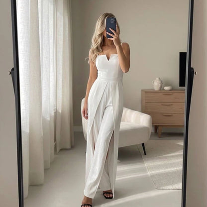 Commute Sling Jumpsuits Women Square Neck High Waist Split Solid Jumpsuit Female 2026 Summer New Fashion Soft Streetwears Lady