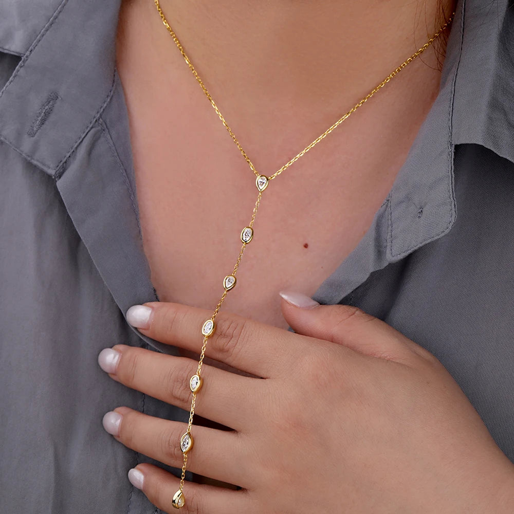 BXINY Long Tassel Bezel Moissanite Necklace 925 Sterling Silver 7-Stone Diamonds Pendant for Women Engagement Gifts Fine Jewelry