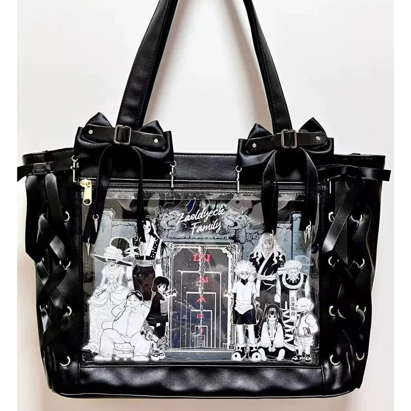 New Japanese Cute Sweet Ribbon Ita Bag Lolita Girls Transparent Handbags Fashion Large Capacity Tote Bag Aesthetic Shoulder Bags