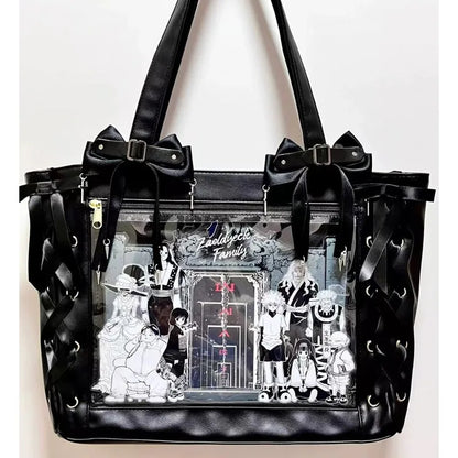New Japanese Cute Sweet Ribbon Ita Bag Lolita Girls Transparent Handbags Fashion Large Capacity Tote Bag Aesthetic Shoulder Bags