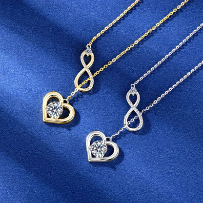 Lnngy 925 Sterling Silver Y-Shaped Heart Pendant Necklaces For Women Certified 6.5mm&2.5mm&1mm Moissanite Necklace Jewelry Gift