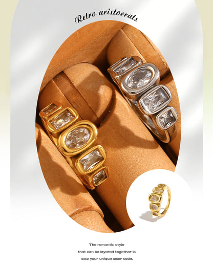 E.B.belle High Quality Geometric Clear Zircon Ring Classic Style18k Gold Plated Popular Jewelry Charm Hypoallergenic
