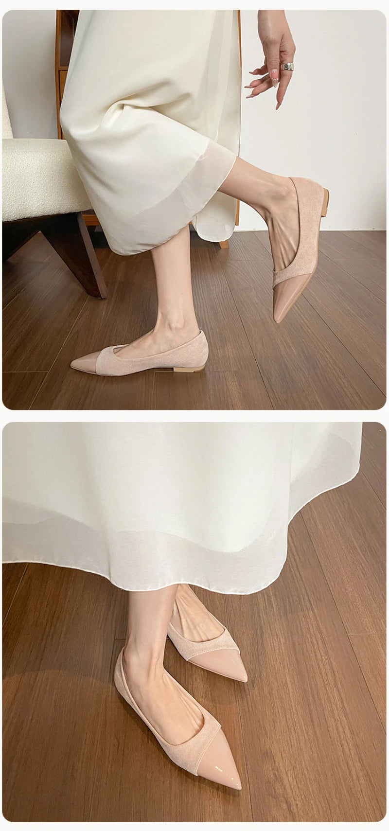 Women French Pointed Toe Flat Shoes Summer Fairy Style Patchwork Casual Shoes Elegant Shallow Footwear Matching Dresses Daily