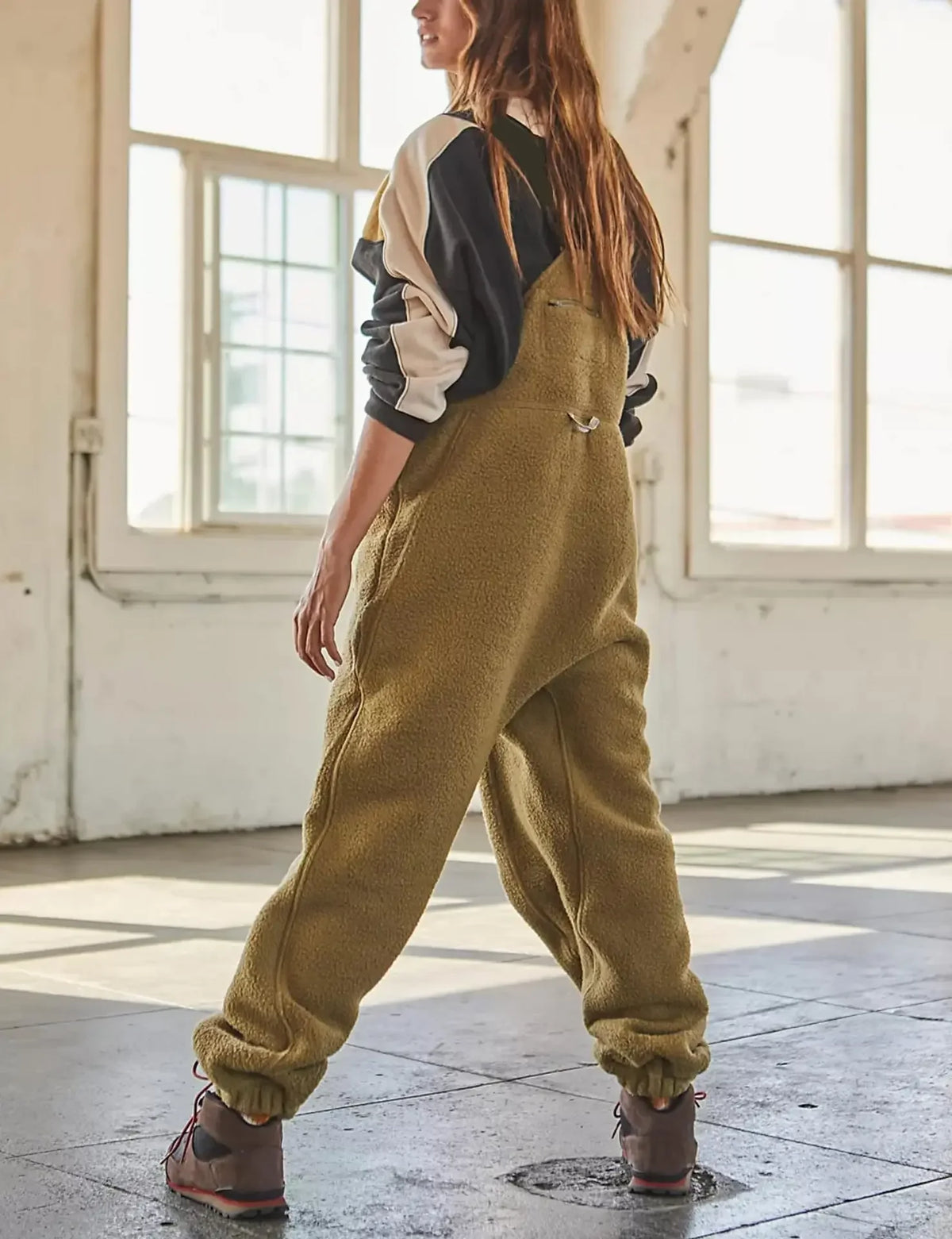 Women Fleece Warm Overalls Loose Casual Jumpsuits One-Piece Bibs Adjustable Suspender Straps Winter Fuzzy Soft Comfy Ski Pants