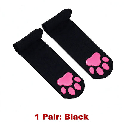 Kawaii 2D Cat Paw Pad Thigh High Socks Puffyed Pawpad Stockings Soft Cat Claw Socks for Women Cat Cosplay Over The Knee Stocking