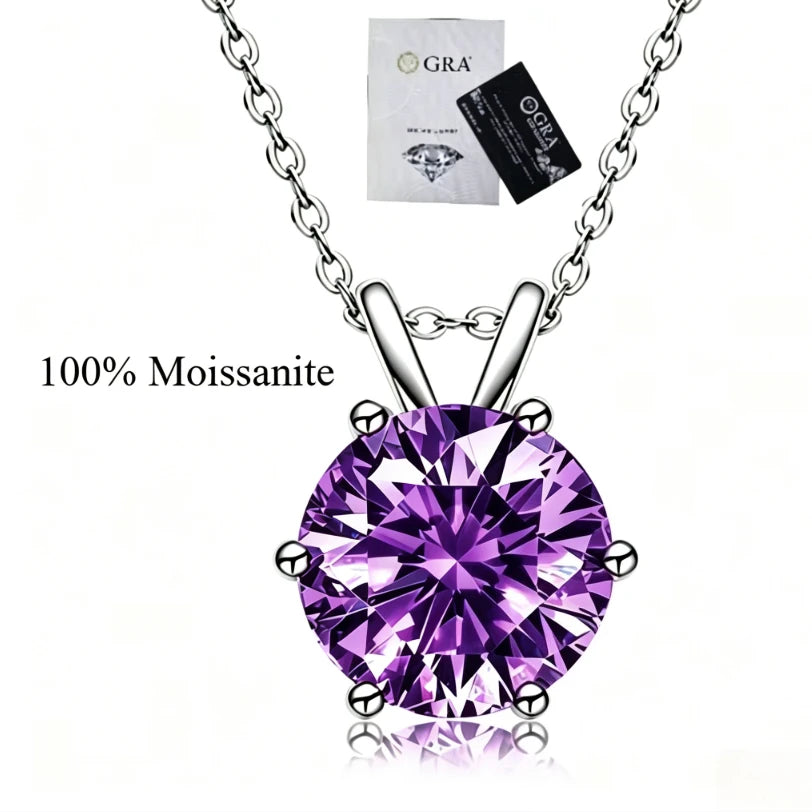 Purple women's moissanite necklace, simple and luxurious, classic six claw pendant, collarbone chain accessory, hot selling item