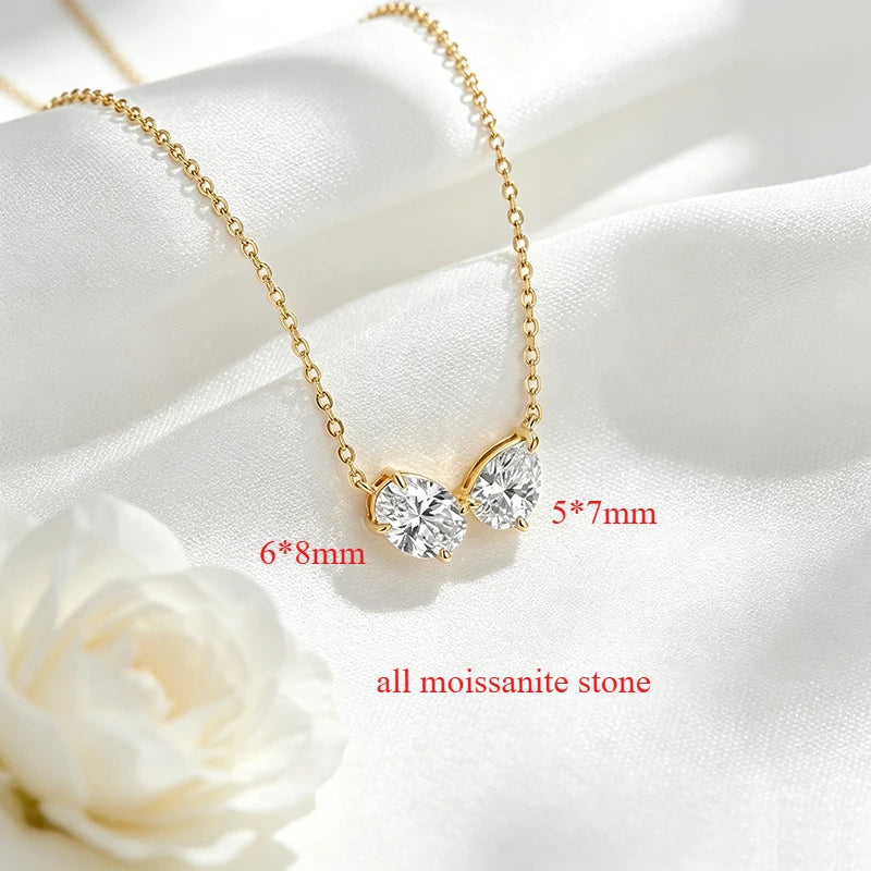 Smyoue Oval Cut Pear Cut All Moissanite Necklace for Women 2 Gems Classic Wedding Jewelry Bridal Real Pure S925 Silver Chain