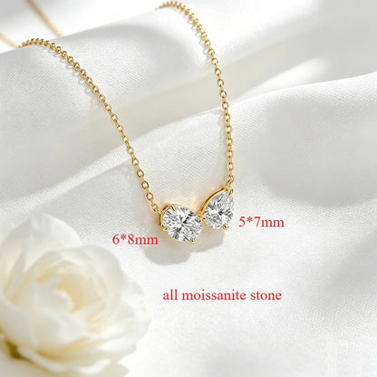 Smyoue Oval Cut Pear Cut All Moissanite Necklace for Women 2 Gems Classic Wedding Jewelry Bridal Real Pure S925 Silver Chain