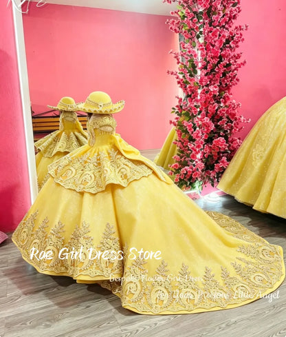 Red Flower Girl Dress Velvet Gold Lace Embroidery Floor Length Gown Wedding Pageant Cultural Formal Gowns Customized