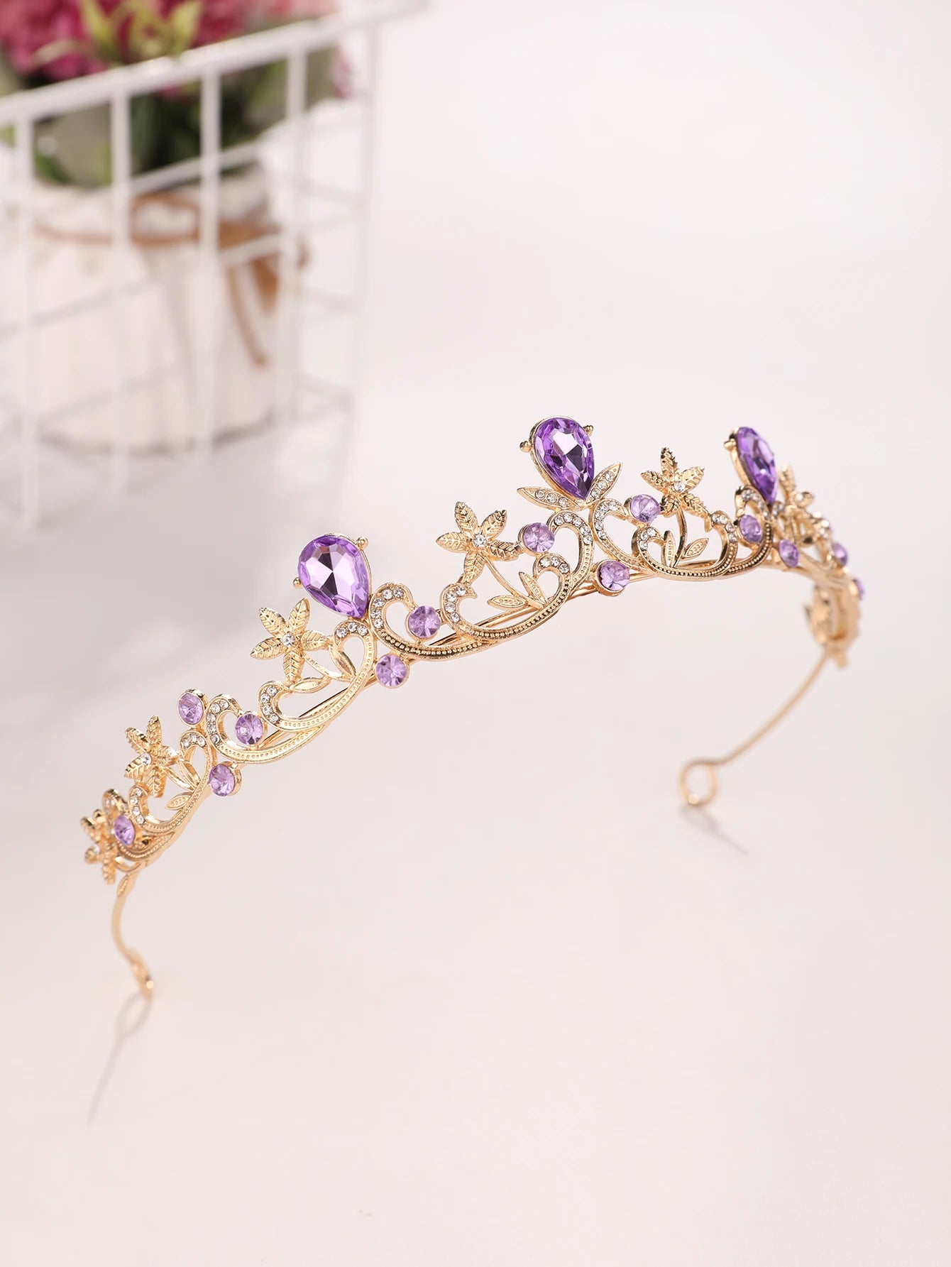 Golden Rose Gold Red Diamond Crown for Bridesmaid Headpiece Light Luxury Style Red Crystal Hairband. Wedding Dress, Formal Wear