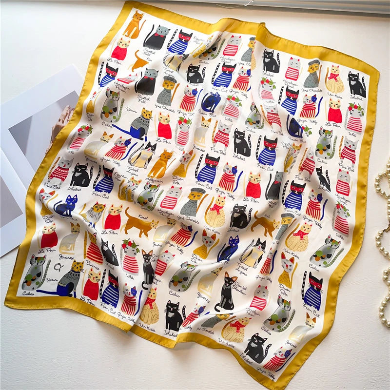 1pcs 70cm Roman Chain Silk Scarf for Women Simulated Silk Geometric Round Fashion Versatile Headwear Clothing Square Scarf