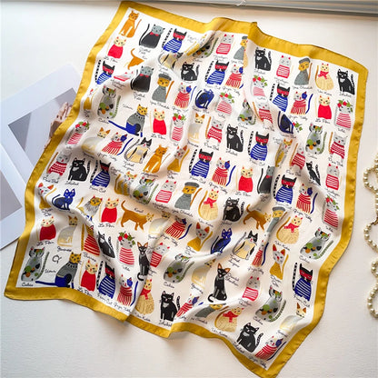 1pcs 70cm Roman Chain Silk Scarf for Women Simulated Silk Geometric Round Fashion Versatile Headwear Clothing Square Scarf