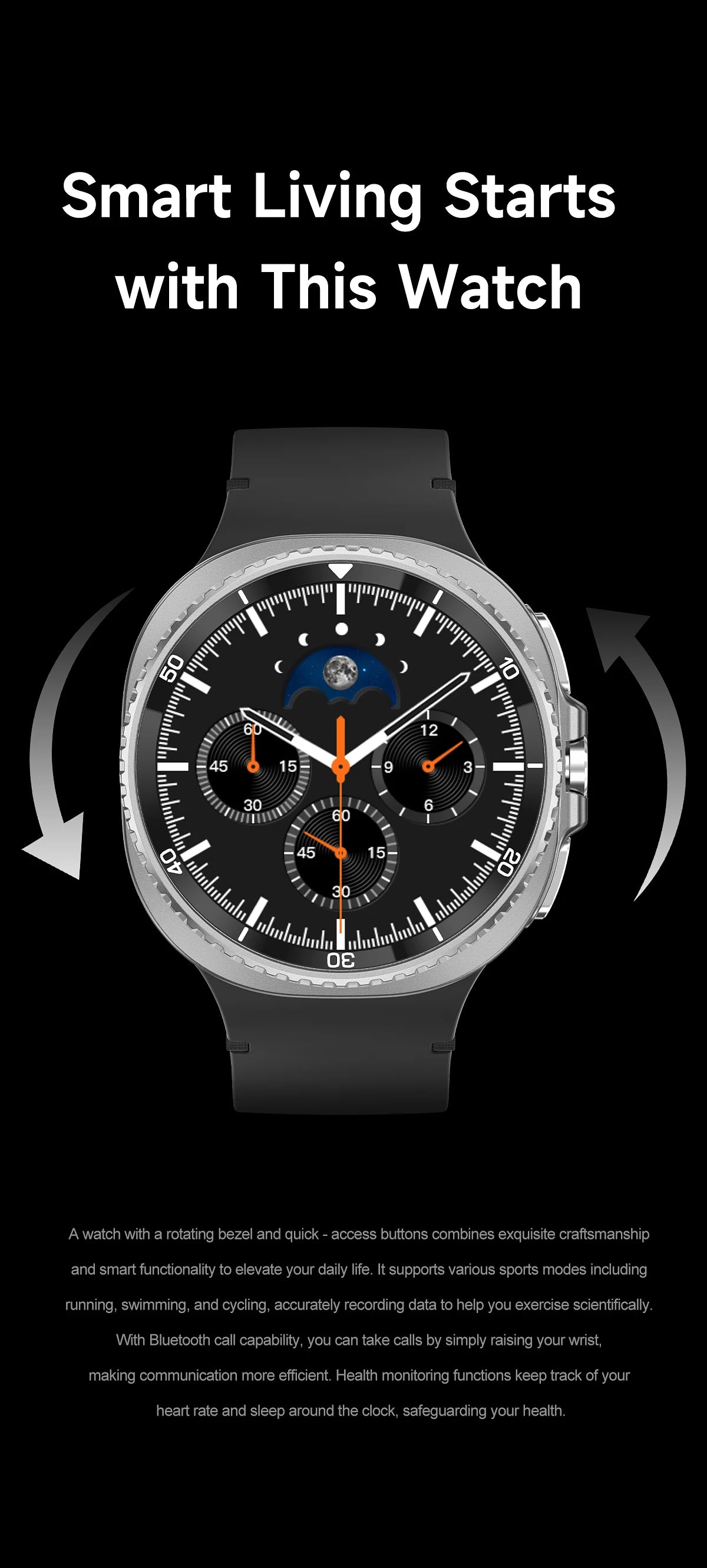 Smart Watch Man with Rotating Bezel AI Voice Assistant Receive Call 3ATM Waterproof Remote Music 1.43inch HD Screen Wristwatch
