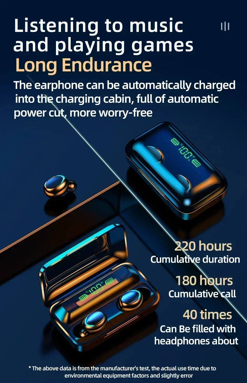 New Bluetooth Headphones 9D Stereo High Bass Sport Earphones Handfree Touch Control Tws Wireless Earbuds Headset