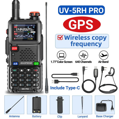 Baofeng UV-5RH PRO GPS Walkie Talkie Multi Band Wireless Copy Frequency Type-C Charger Upgrade UV-5R UV 17 Pro Gps Ham Radio