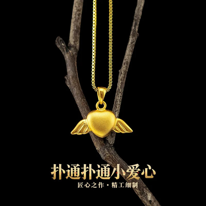 Gold Shop Same Style 9999 24K Real Gold Women's Gold Necklace Love Pendant New Clavicle Chain Gift Exquisite Luxury Jewelry