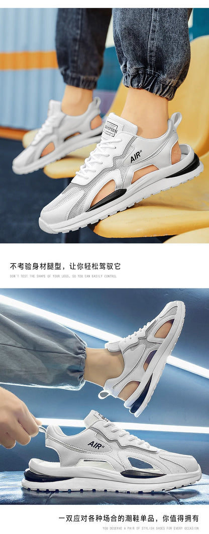 Summer Men Hollow Sandal Sneakers Breathable Mesh Platform Quick-Dry Casual Walking Shoes Non Slip Light Outdoor Beach Trainers