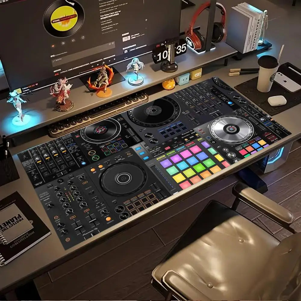 Mousepad DJ Controller Turntable Print Anti Slip Rubber Desk Mat Stitched Edge Keyboard Pad For PC Laptop Gamers Table Decor