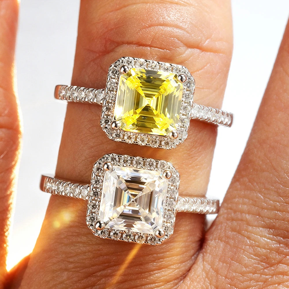 HORRIPAL High Quality Ascher Cut Moissanite Ring for Women 925 Sterling Silver GRA Wedding Engagement Shiny Classic Fine Jewelry