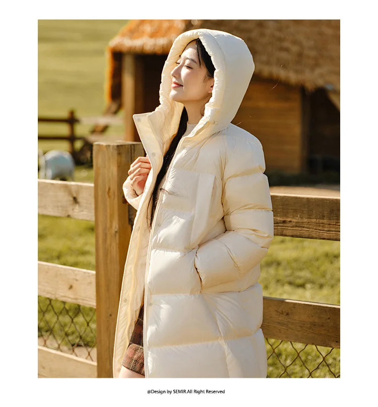 Semir Down Jacket Women Long Length Waterproof Coat 2026 Fashion Winter New Loose Hooded Coat Simple Down Jacket Woman