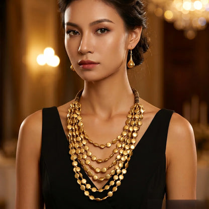 2026 Trend MultiLayer Round Wood Disc Handmade Beaded Statement Necklace Earrings Set For Women Beach Holiday Party Accessories