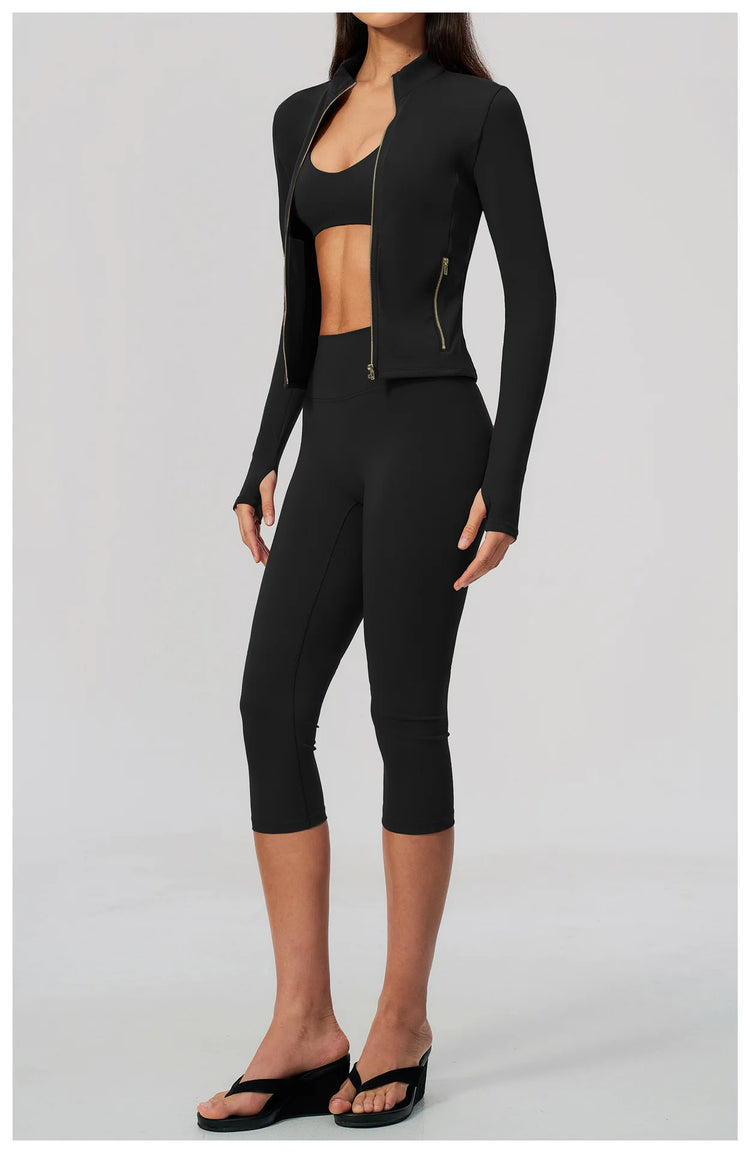 Yoga Set 3PCS Women's Tracksuit Workout Outfit Zipper Fitness Long Sleeved Sports Set Gym Clothes Female Sports Bra Yoga Outfits