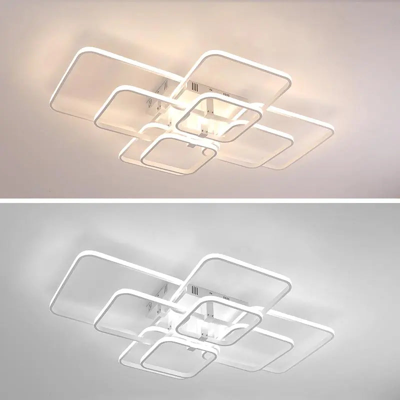 Modern Square LED Ceiling Chandelier with Remote Control Dimmable Light Fixture for Living Room Bedroom Dining Home Decor Lamp