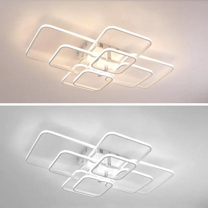 Modern Square LED Ceiling Chandelier with Remote Control Dimmable Light Fixture for Living Room Bedroom Dining Home Decor Lamp