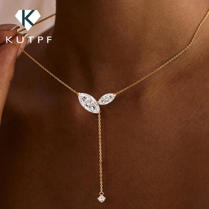 Certified Marquise Cut Moissanite Lariat Pendant Necklace S925 Silver 4cttw Lab Diamond Y-Style Long Tassel Neck Chain for Women