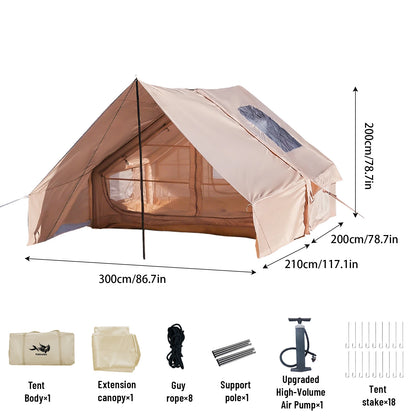 PAKICETUS Luxury Inflatable Camping Tent with Skylight Quick Setup Blow Up Tent with Air Pump 4-6 Persons Large Family Portable Outdoor Tent for Camping Hiking Backyard