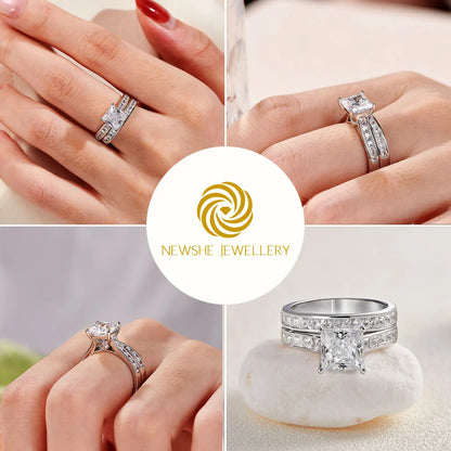 Newshe 2 Pcs GRA Certified Moissanite Princess Cut Wedding Rings Set for Women 925 Sterling Silver Engagement Ring Jewelry